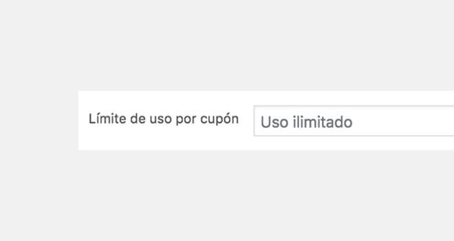 Desplegable para elegir el límite de uso de un cupón