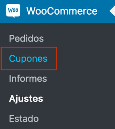 Menú cupones de WooCommerce